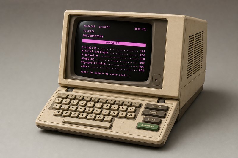 Terminal Minitel des années 1980, écran et clavier AZERTY intégré