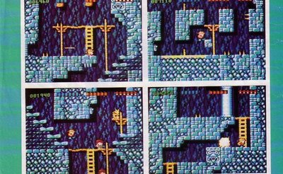 Quatre captures d'écran du jeu Rick Dangerous, publiées dans le magazine Amstar, montrant des niveaux de temple piégés